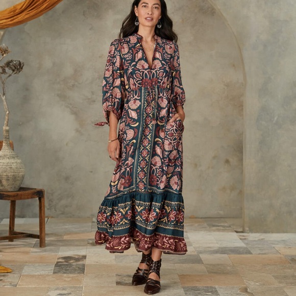Farm Rio Seashell Tapestry 3/4 sleeve maxi dress - Picture 3 of 3